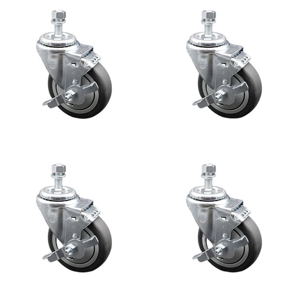 Service Caster 4 Inch SS Thermoplastic Rubber Swivel 1/2 Inch Threaded Stem Caster Set Brake SCC SCC-SSTS20S414-TPRB-TLB-M1015-4 - main